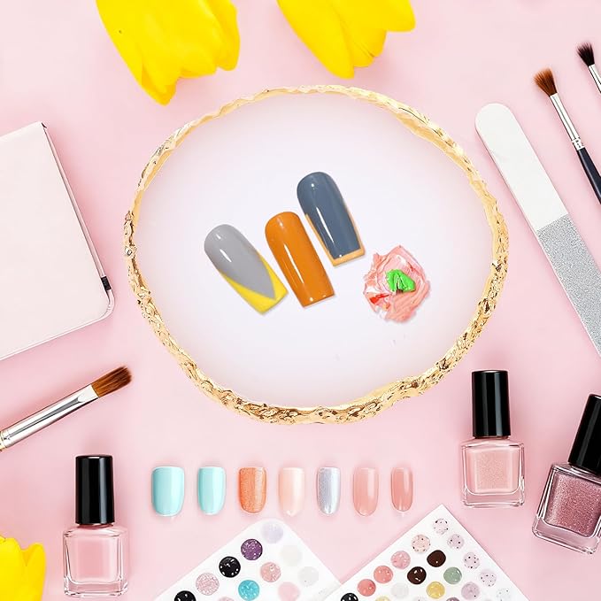 Pengxiaomei 2 Pcs Resin Pink Nail Art Palette, Nails Polish Palette Nail Art Tools Gold Edge Nails Art Display Board Easter Gifts for Women Easter Basket Stuffers