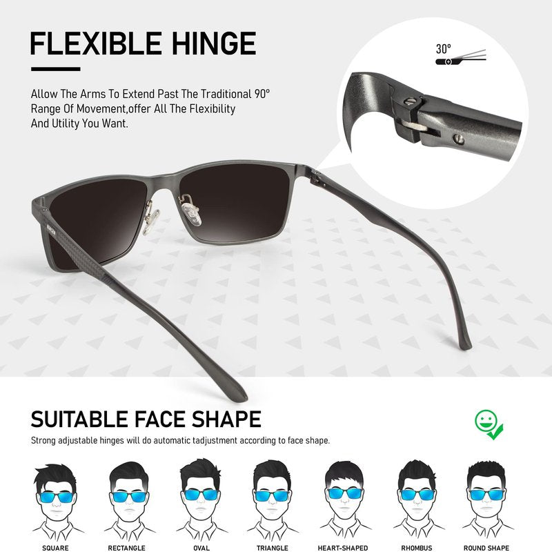 BIRCEN Polarized Mens Sunglasses for Driving: UV Protection Al-Mg Metal Sunglasses Lightweight Shades for Fishing Travel Golf