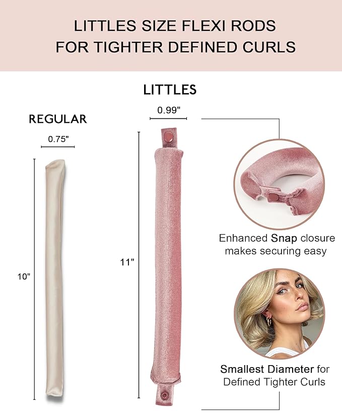 Littles Heatless Curls Overnight Rods - Upgraded Directional Grip Velvet Heatless Hair Curler to Sleep in No Heat Heatless Curling Flexi Rods Foam Hair Rollers for Blowout Look Long & Short Hair