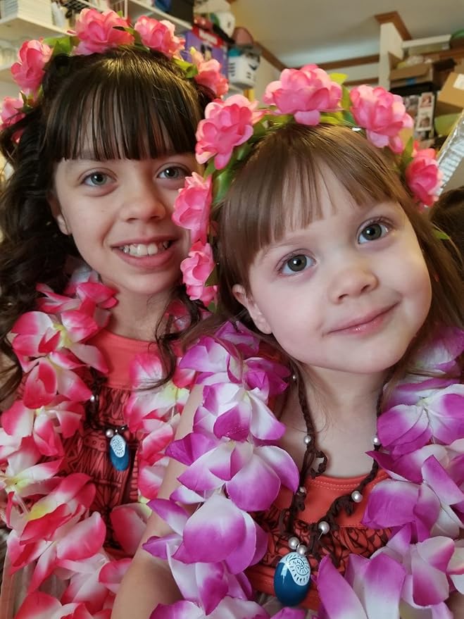 Hawaiian Leis Set,Hawaiian Luau Flower Leis Necklace Headband Bracelets Set,Essential Party Decorations for Birthday, Graduation, and Wedding Celebrations (Blue)