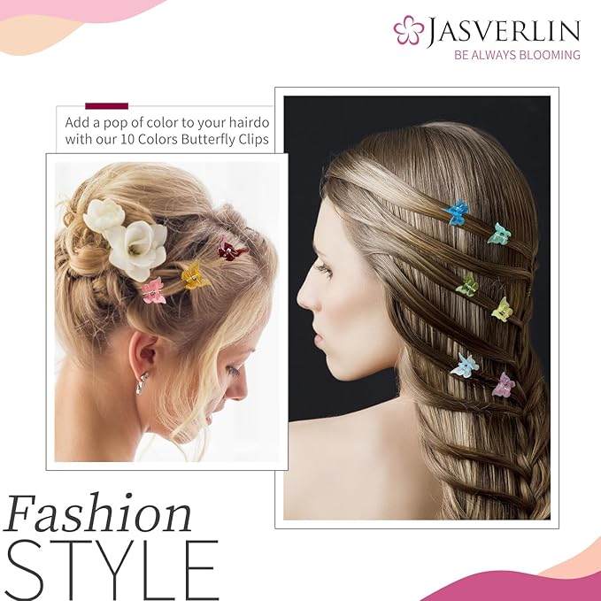 Butterfly Clips for Hair 50pcs, Cute Mini Small Hair Accessories for Kids Teens Girls Women 90s Y2K Colorful Pastel Clip Claw, 10 Colors (Jelly)