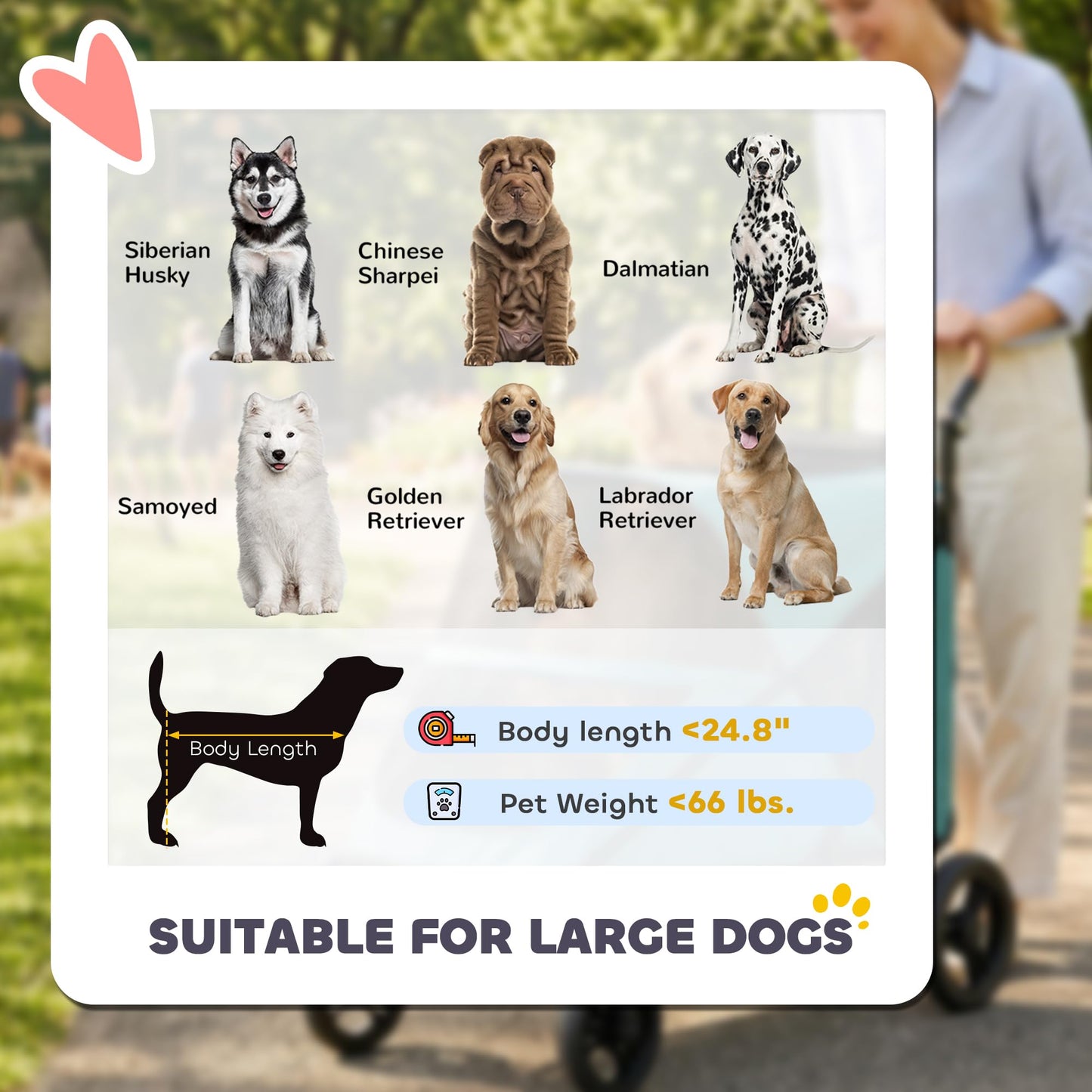 PawHut Dog Stroller for Large Dogs, One-Click Folding 4 Wheel Large Pet Stroller Wagon for Multiple Pets, All Terrain Spring Suspension w/ 8-Position Adjustable Handle, Mesh Window, Up to 66 LBS, Teal