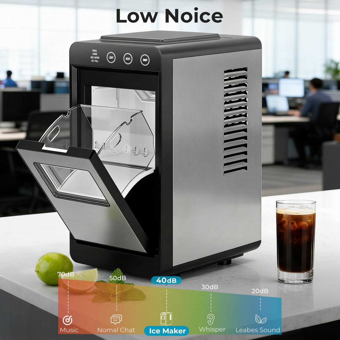 Antarctic Star Countertop Ice Maker Machine - 26.5lbs/24H, 8 Bullet Ice in 6 Mins, Self-Cleaning Portable Ice Maker with 2 Ice Sizes, Touch Display & Blue Light for Home, Office, Bar,Steel