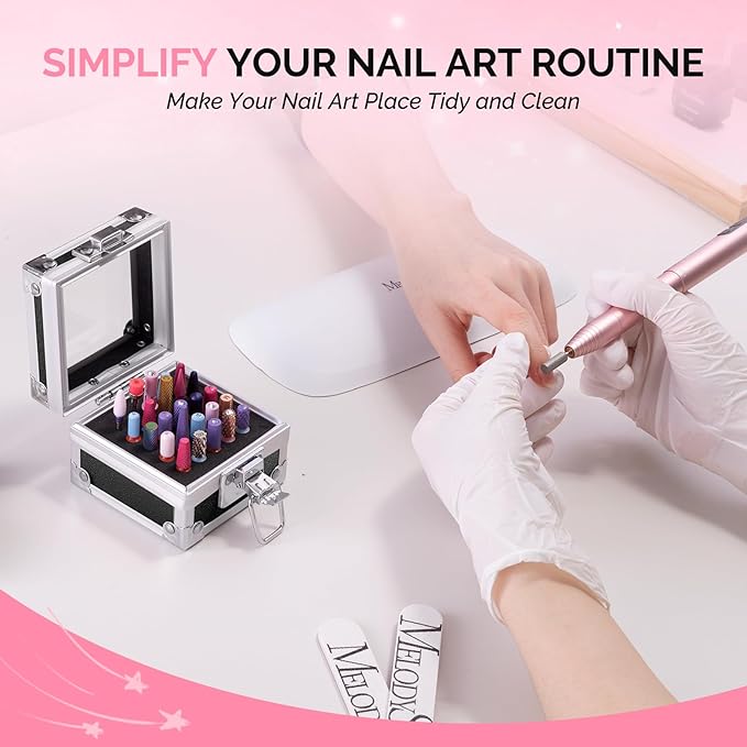 MelodySusie Nail Drill Bits Holder, 25 Holes Case, Portable Dustproof Displayer Organizer Container, Nail Tech Professional Nail Art Tool, Travel Salon Home, Black (Drill Bits Not Included)