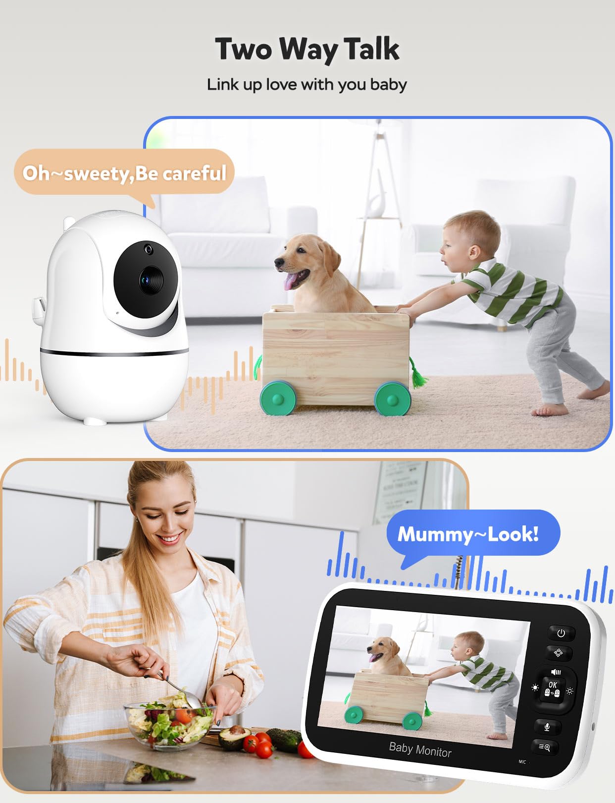 GoodBaby 5" Baby Monitor with Camera and Audio, No WiFi Secure Camera, 30-Hour Battery, Remote PTZ, Auto Night Vision, Room Temperature, Two-Way Audio，Lullabies，960 ft Range