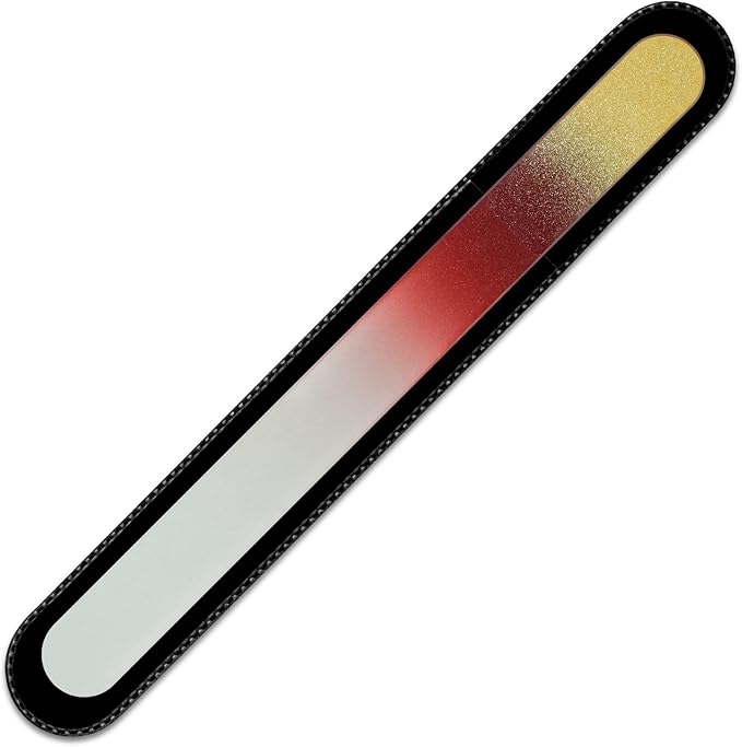 Mont Bleu Rainbow Crystal Nail File in Black Pouch - Large/Professional Size - Czech Tempered Glass - Handmade in Bohemia (Czech Republic)