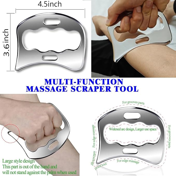 Muscle Scraper IASTM Tool Set (3-Piece) gua sha Stainless Steel fascial Release Tool deep Soft Tissue Massage Tool Set