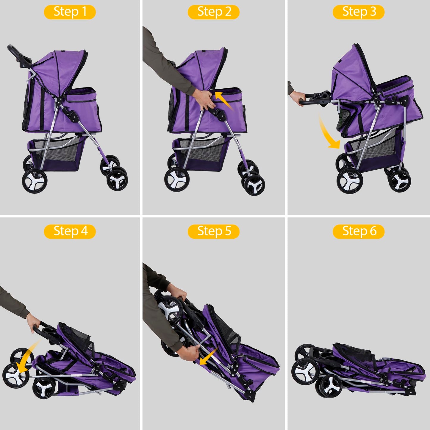 Epetlover 4 Wheels Dog Stroller Folding Pet Strolling Cart for Small Medium Cats Puppies Portable Jogger Travel Camping Puppy Carrier with Storage Basket Cup Holder, Purple