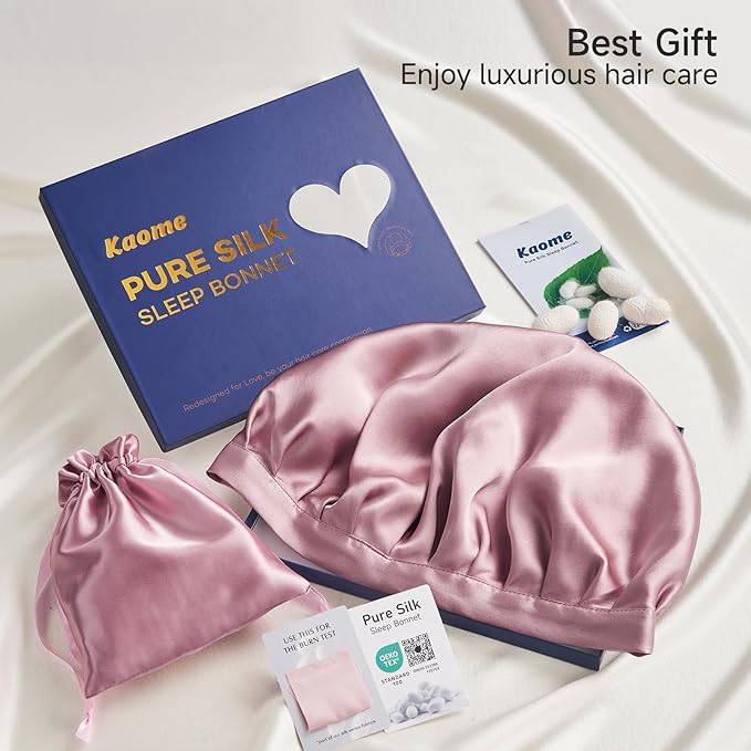 Kaome 100% Mulberry Silk Bonnet for Sleeping Women, 22 Momme Double Layer Silk Hair Wrap, Non-Slip Sleep Cap with Adjustable