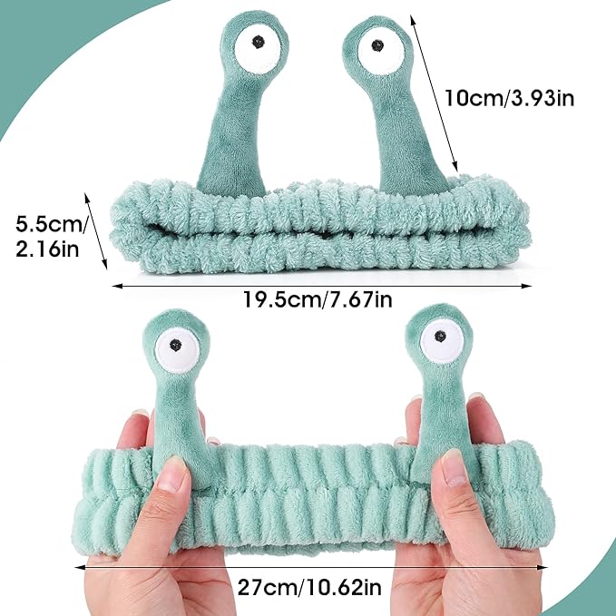 Face Wash Headband, Palm and Snail Spa Hair Bands Makeup Headbands Women Cartoon Cute Coral Fleece Elastic Headband Creative Hair Accessories for Washing Face Shower Sports (Green)