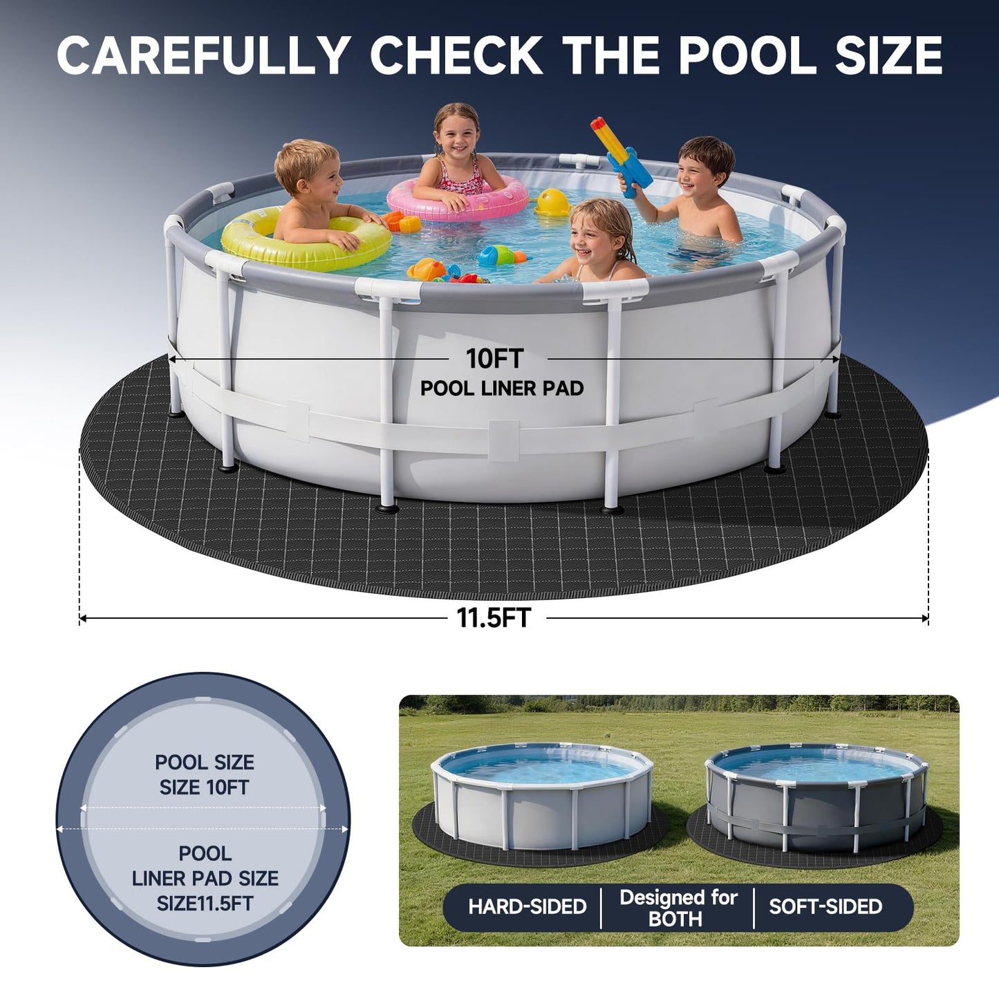 LXKCKJ 10FT Round Pool Pads for Above Ground Pool, Protects Pool Liner Heavy Duty Puncture Resistant Fabric Pool Mats for Pool Bottom - Prevents Punctures - Weed Barrier - Extends Liner Life