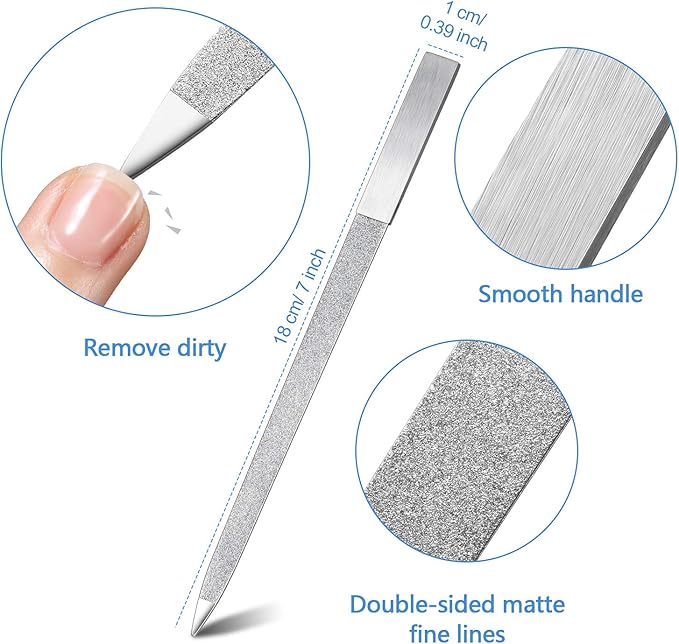 Mudder 3 Pcs Metal Diamond Nail File Set for Women Men Stainless Steel Metal Double Side Fingernail Toenail Buffer Filers Silver Emery Boards for Salon Home Travel Manicure Pedicure Nail Care Tool