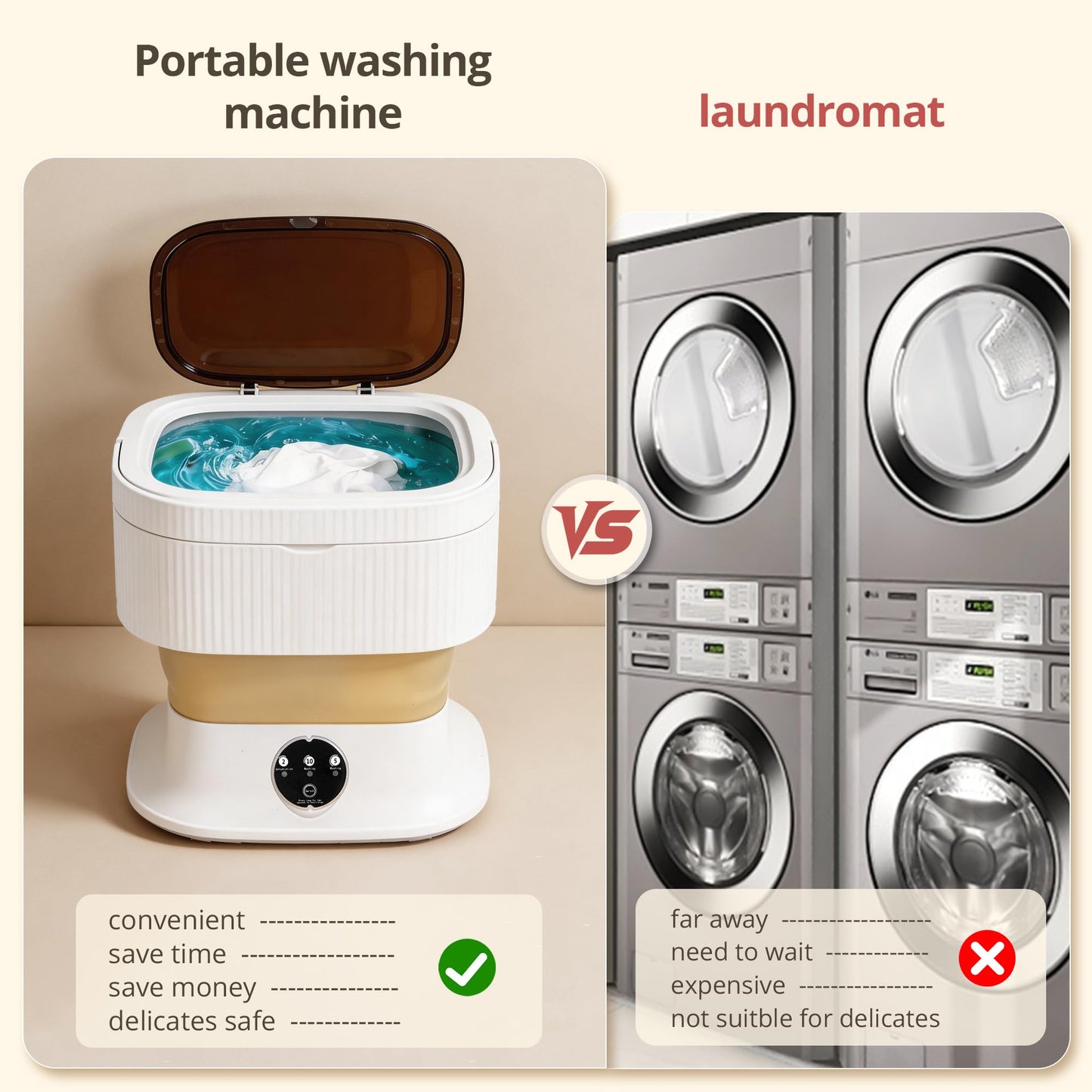 Portable Washing Machine, Mini Washer, 18L Upgraded with Spin Basket, Foldable Design Ideal for Apartment, portable washer 3 Cleaning Modes Suitable for Small Clothes (khaki)