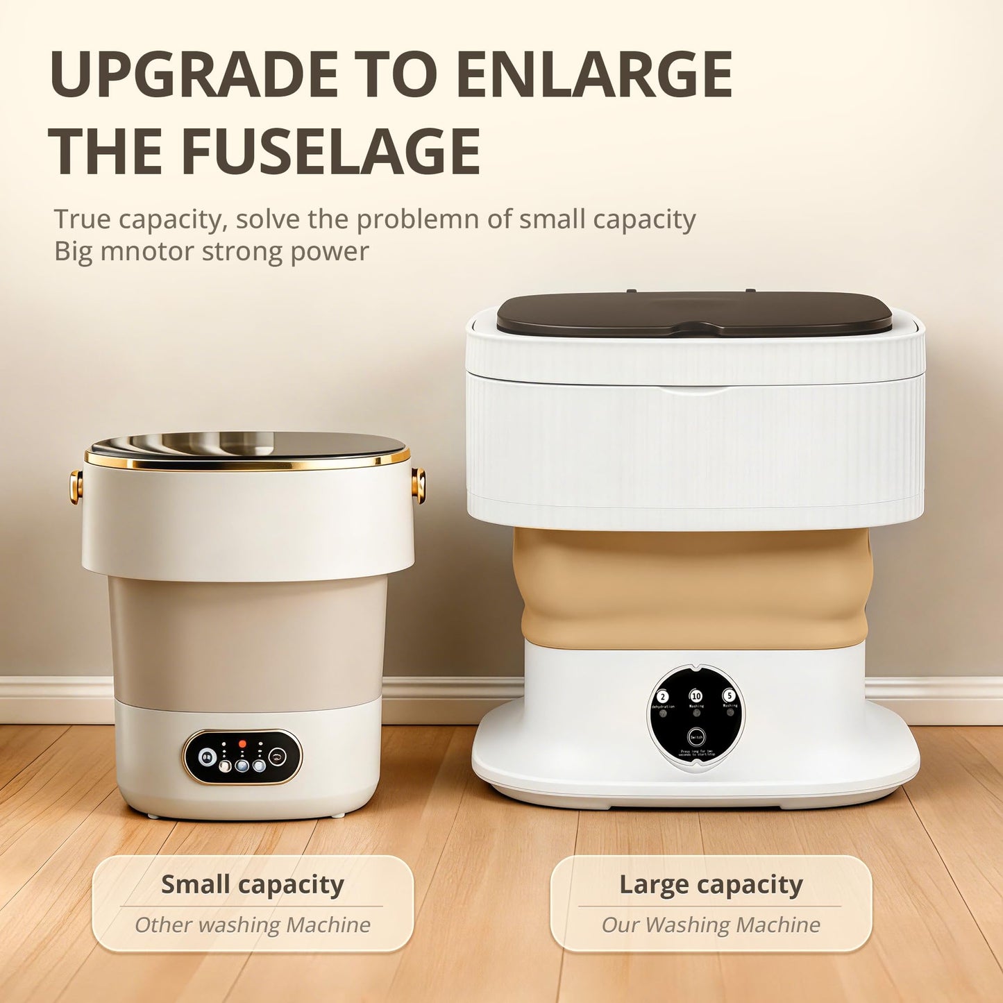 Portable Washing Machine, Mini Washer, 18L Upgraded with Spin Basket, Foldable Design Ideal for Apartment, portable washer 3 Cleaning Modes Suitable for Small Clothes (khaki)