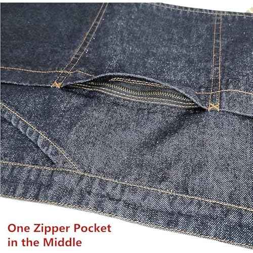 100% Cotton Denim Unisex Waist Apron, 7 Pockets with Zipper Pocket & Pen Pocket, 11" X 23" (Black)