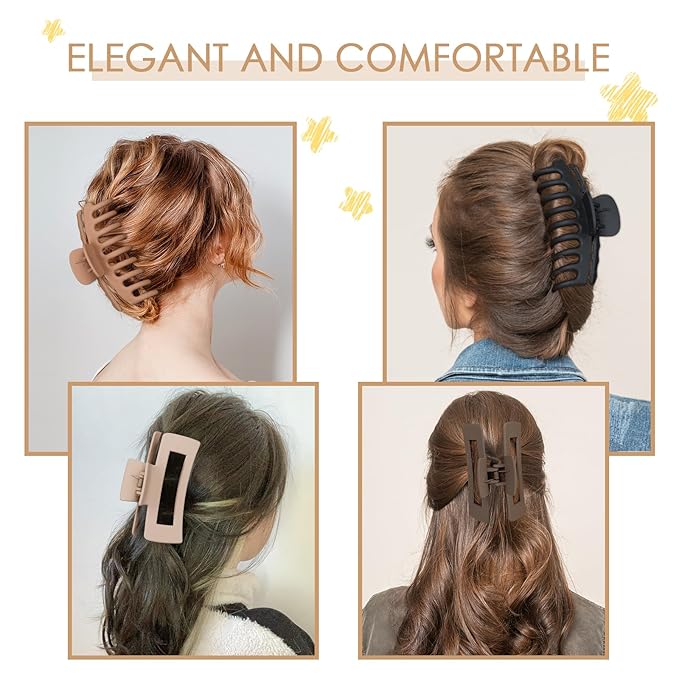 Mandydov Hair Clip, 8 Pcs Non-slip Matte Hair Claw Clips for Women, Strong Hold Clips for Thick Thin Hair, Large Size, Multicolor (Beige, Khaki, Brown, Black)