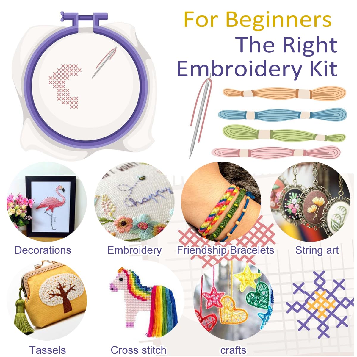 Friendship Bracelet String 500 Skeins Rainbow Color Embroidery Floss Cross Stitch Embroidery Thread Cotton Floss Bracelet Yarn, Craft Floss(Classic Color)（50skeins x10 Pack）