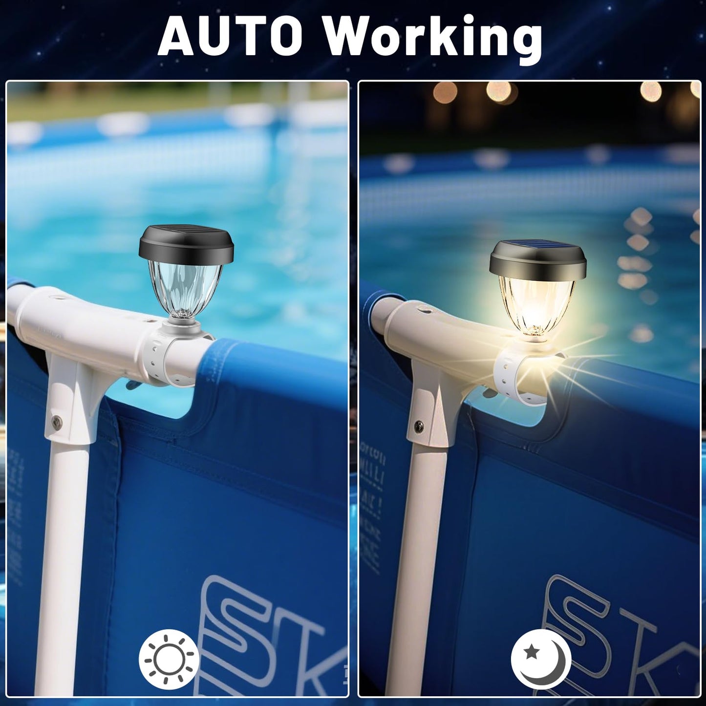 JEMULICE Solar Pool Lights for Above Ground Pools, LED Energy Saving Warm White Light, Waterproof for Frame Swimming Pools Night Accessories(4 Pcs)