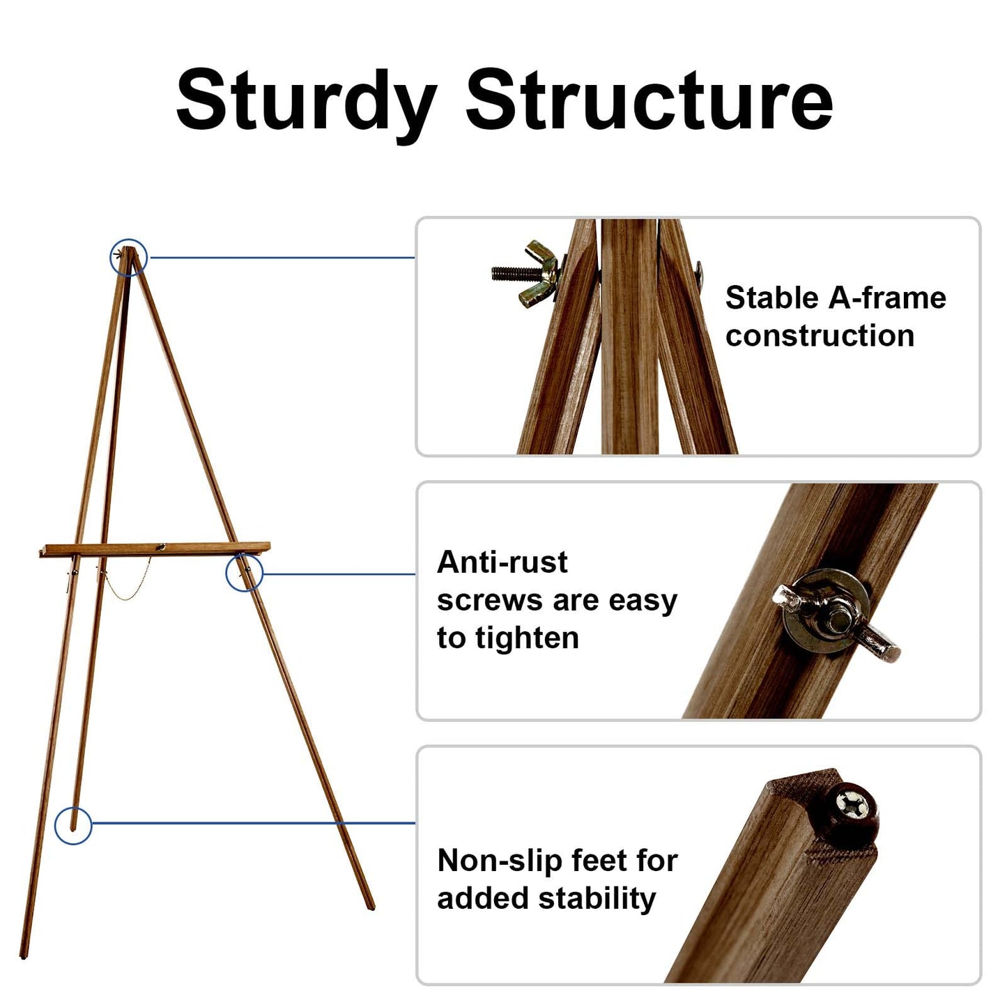 Falling in Art 65" A-Frame Tripod Easel Stand, Wooden Display Easel with Adjustable Canvas Holder, Floor Easel for Wedding Signs, Posters, Paintings, Artwork(Brown)