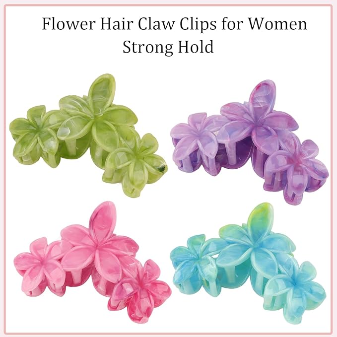 4Pcs Hawaiian Flower Hair Clips Large Matte Hair Claw for Women Non-Slip Strong Hold Multicolor Clips for Thick Hair, Hair Accessories for Women and Girls