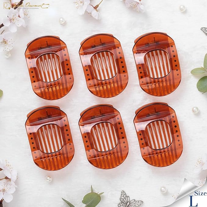 RC ROCHE 6 Pcs Flat Claw Hair Clips for Women Thick Hair French Round Duckbill Square Secure Strong Hold Grip Clamps Barrettes Curved No Slip No Crease Styling Cute Extra Jumbo XL, Large Brown
