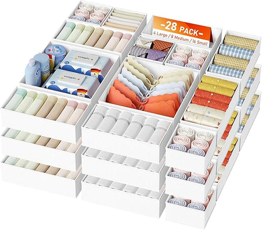 DIMJ Drawer Organizer Clothes, 26Pack Dresser Organizer, Foldable Closet Organizers and Storage, Fabric Dresser Bins, Drawer Dividers for Nursery, Baby Clothes, Underwears, Sock,White