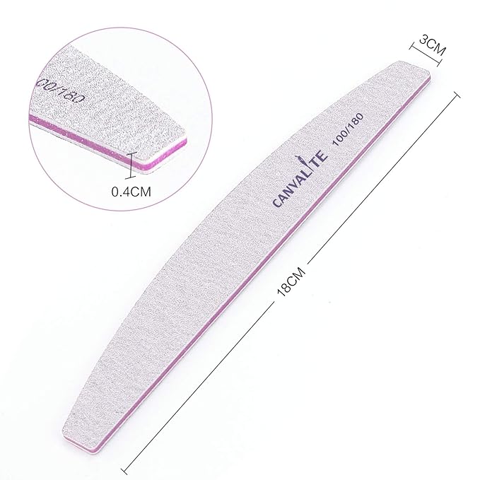 Canvalite 100 PCS Nail File Professional Nail Files Reusable Double Sided Emery Board(100/180 Grit) Nail Styling Tools for Home and Salon Use