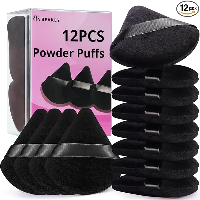 BEAKEY 12pcs Powder Puffs for Face Powder Triangle Powder Puff for Loose and Cosmetic Foundation, Makeup Puff for Contouring, Cloud Kiss Beauty Makeup Tools