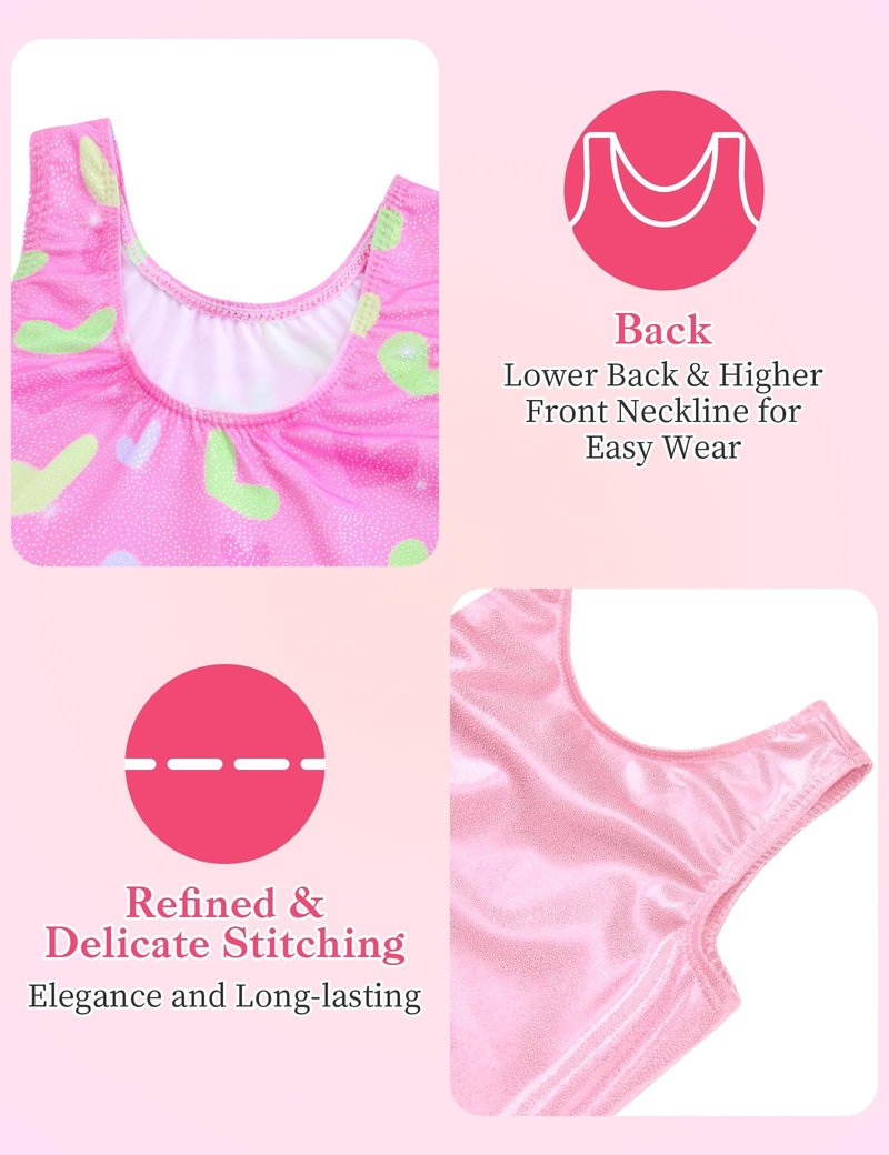 Tziharora Gymnastics Leotards for Girls Size 2t 3t Sparkly Pink Green Heart 2 Packs Sleeveless Toddler Bodysuits