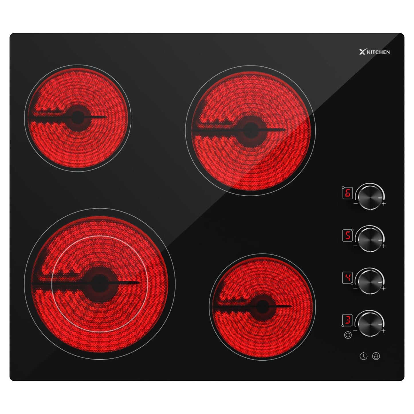 XKitchen 2 Burners Electric Cooktop 12 Inch Plug in Portable 120V Ceramic Cooktop Drop-in & Countertop Ceramic Stove Top with Knob Control, Child Lock, Timer, Residual Heat Indicator