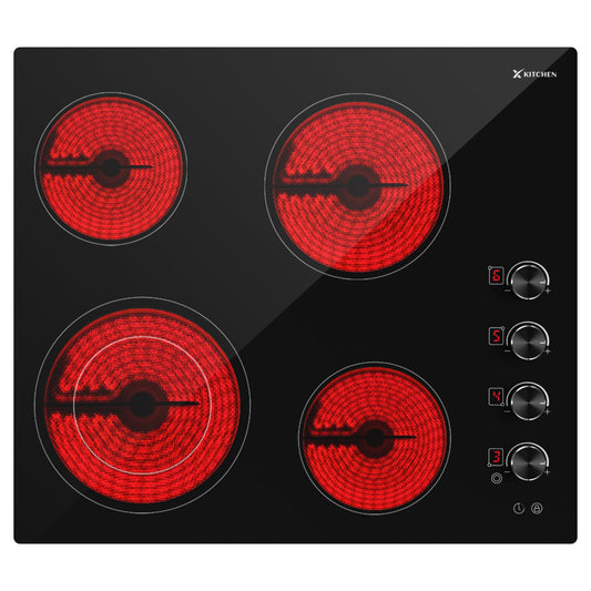 XKitchen 2 Burners Electric Cooktop 12 Inch Plug in Portable 120V Ceramic Cooktop Drop-in & Countertop Ceramic Stove Top with Knob Control, Child Lock, Timer, Residual Heat Indicator