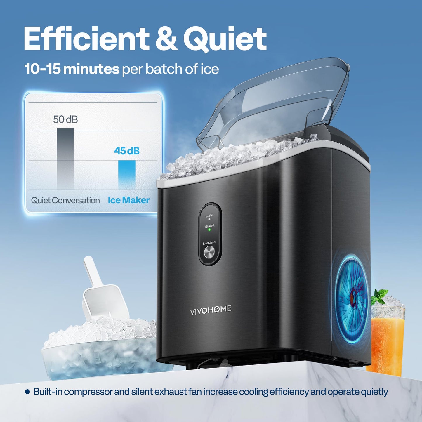 VIVOHOME Electric Portable Compact Countertop Automatic Ice Cube Maker Machine with Hand Scoop and Self Cleaning Function 26lbs/Day Silver
