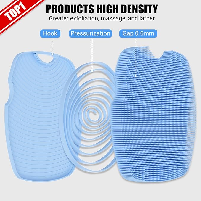 Canroom Silicone Body Scrubber - Anti Zinc Infused-Highly Elastic Bristles Exfoliating Body Scrubber for Shower Body,Cellulite Reduction,Blood Circulation - Azure