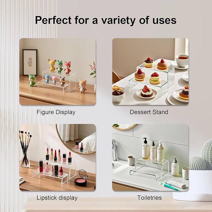 Acrylic Risers 8 Pcs Ã¢ÂÂ Clear Rectangular Display for Perfume Organizer, Figures, Jewelry, Dessert Table & Cupcake, 4 Sizes (7", 8", 9")