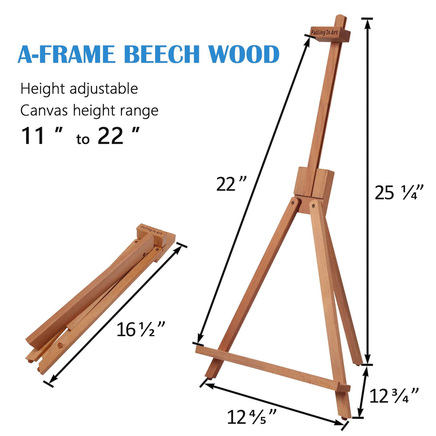 Falling in Art Beechwood 25" Tabletop Easel Display Stand for Painting - Holding Canvas Up to 22 1/2 Inches High, A-Frame Artist Tripod with Rubber Feet, Portable Photo and Sign Holder