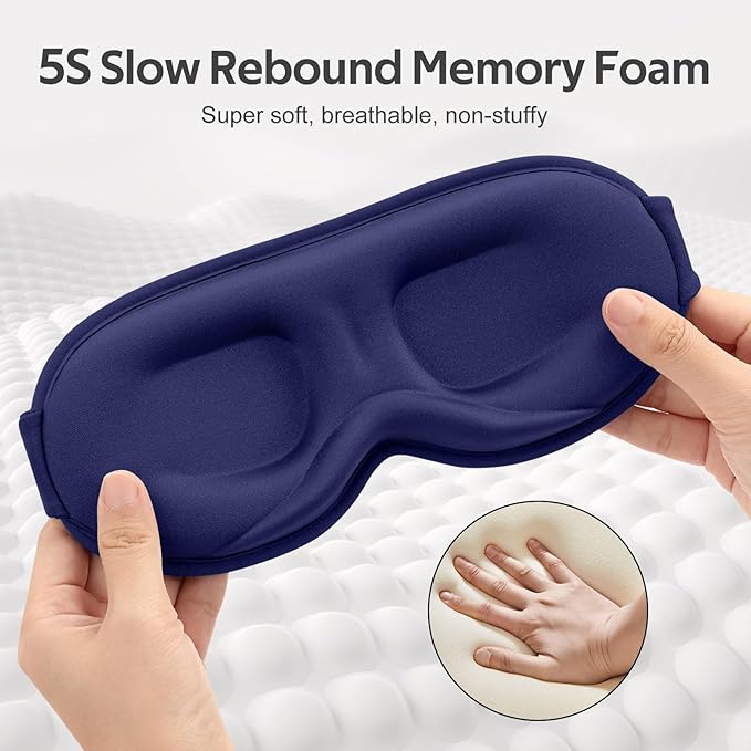 Sleep Mask for Men Women - 100% Blackout Eye Masks for Sleep - 3D Soft Sleeping Mask for Side Sleepers - Zero Pressure Lash Extensions Eye Cover Shade for Airplane Travel Essentials, Blue