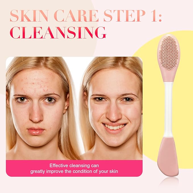 Silicone Face Scrubber & Exfoliator - 8 Piece Facial Cleansing Brush Set for Deep Cleaning, Blackhead & Acne Care, Ultra Soft Manual Pore Brush for Women & Men, Travel Friendly Skincare Tools
