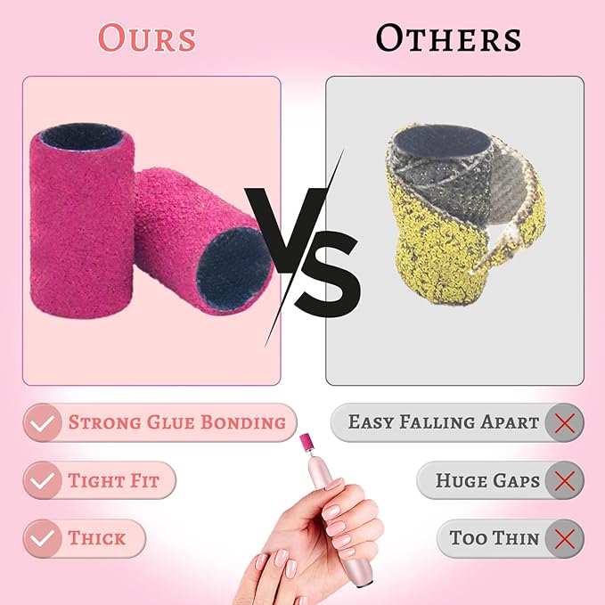 180Grit Nail Sanding Bands for Nail Drill, Pink Sanding Band for Nail Drill Fine Sanding Bands for Nail Drill with 3/32Ã¢ÂÂ Nail Sanding Bit for Natural Nail, 100Pcs Sand Band Set for Manicure & Pedicure