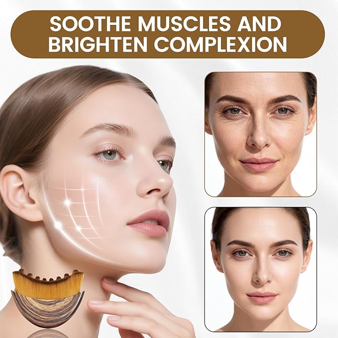 Lymphatic Drainage Massager Face Brush, Lymphatic Contour Face Brush to Sculpt Jawline & Reduce Puffiness Double Chin Reducer, Improves Skin Glow & Absorption, Ergonomic Precise Fit, 2 Pack