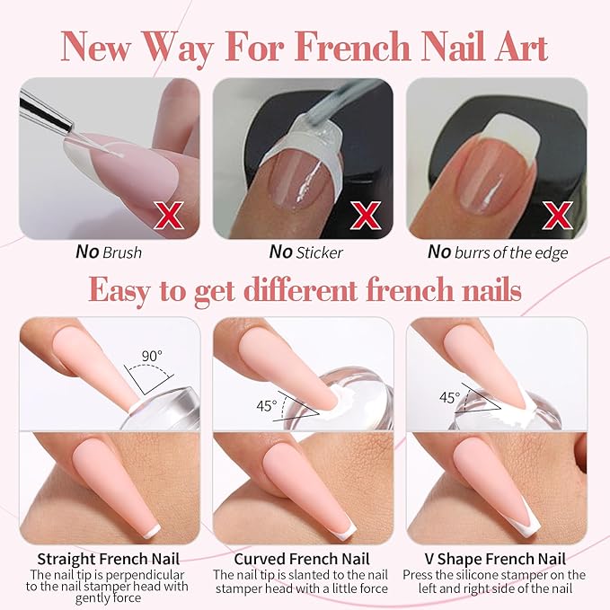 BORN PRETTY French Manicure Kit,Nail Stamper and 2Pcs Gel Nail Polish,Include Jelly Nude Light Pink White Colors for French Tip,U V Light Cure