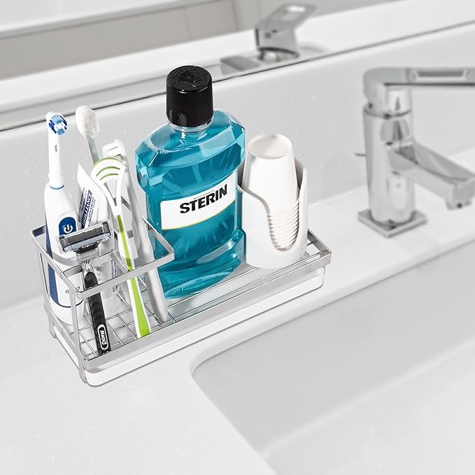 Toothbrush Holders for Bathrooms, Stainless Steel Tooth Brushing Holder Electric Toothbrush and Toothpaste Organizer Bathroom Accessories for Countertop, Shower, Sink - Silver