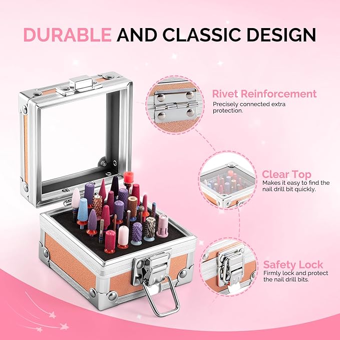 MelodySusie Nail Drill Bits Holder, 25 Holes Case, Portable Dustproof Displayer Organizer Container, Nail Tech Professional Nail Art Tool, Travel Salon Home, Aurora (Drill Bits Not Included)