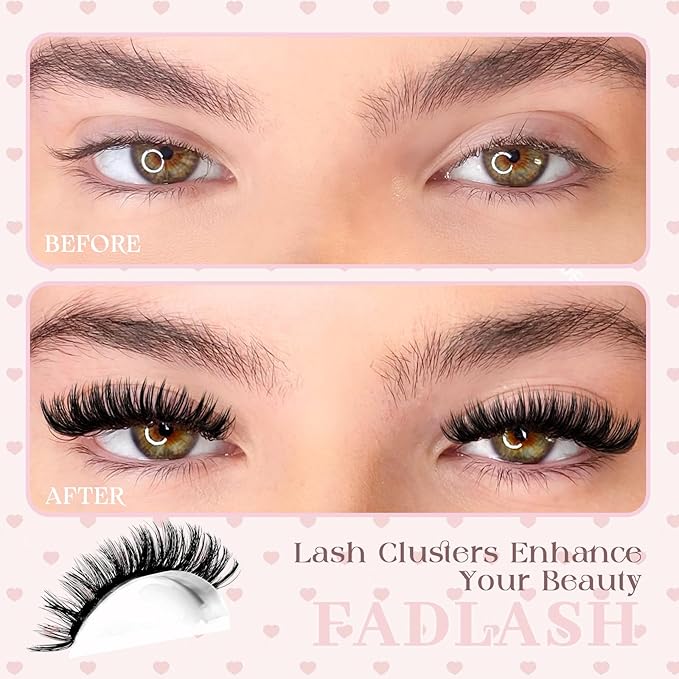FADLASH Lash Clusters Fluffy 80D Eyelash Clusters 8-16mm Volume Lashes Cluster D Curly Cluster Eyelash Extensions (80D, 8-16mm)