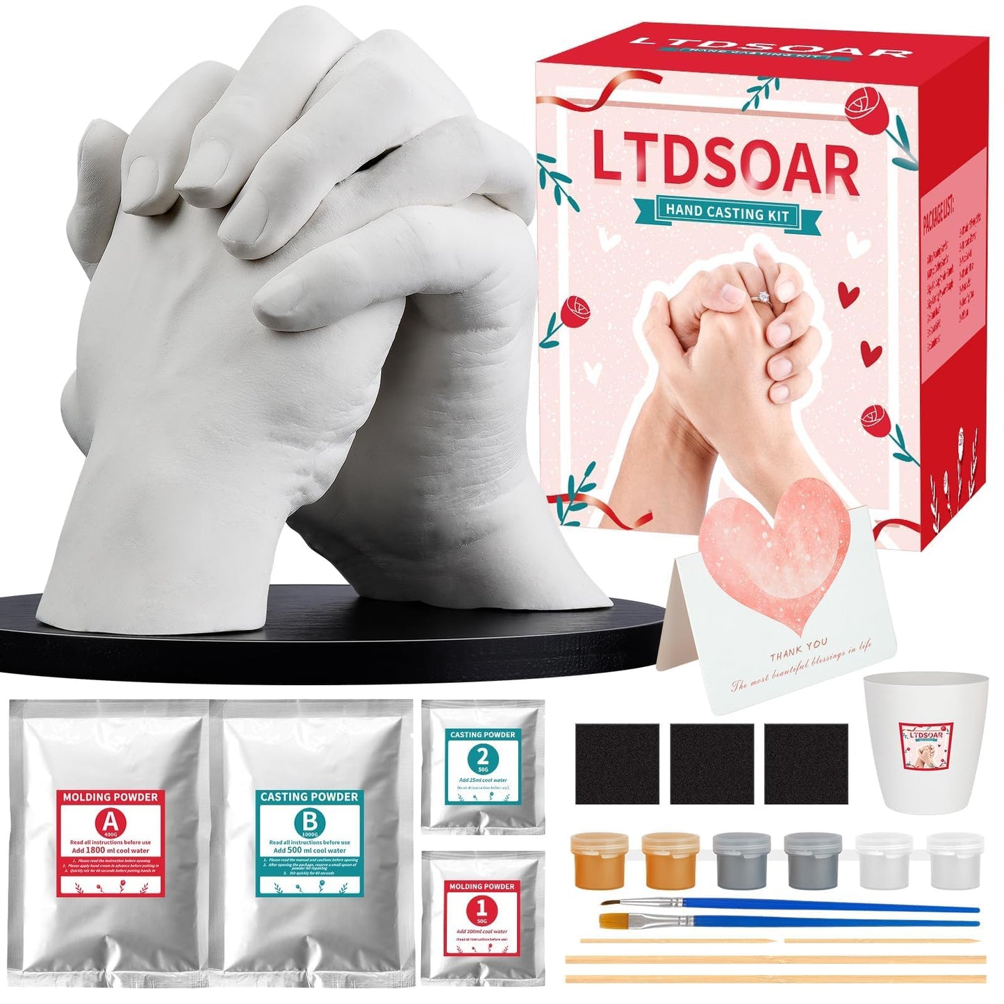LTDSOAR Hand Casting Kit, Couples with Practice Kit, Hand Mold Kit for Adults & Kids, Romantic Anniversary Wedding Birthday for Her or Him,Boyfriend Girlfriend Unique Christmas Stocking Stuffers Gift