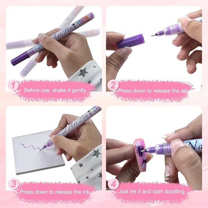 12 Color Nail Art Pens Set, 0.5 MM Nail Polish Pens Dotting Drawing Painting Point Liner Painted Pen Kit, Waterproof and Quick-drying Nail for DIY Nails Art Design Manicure Tools