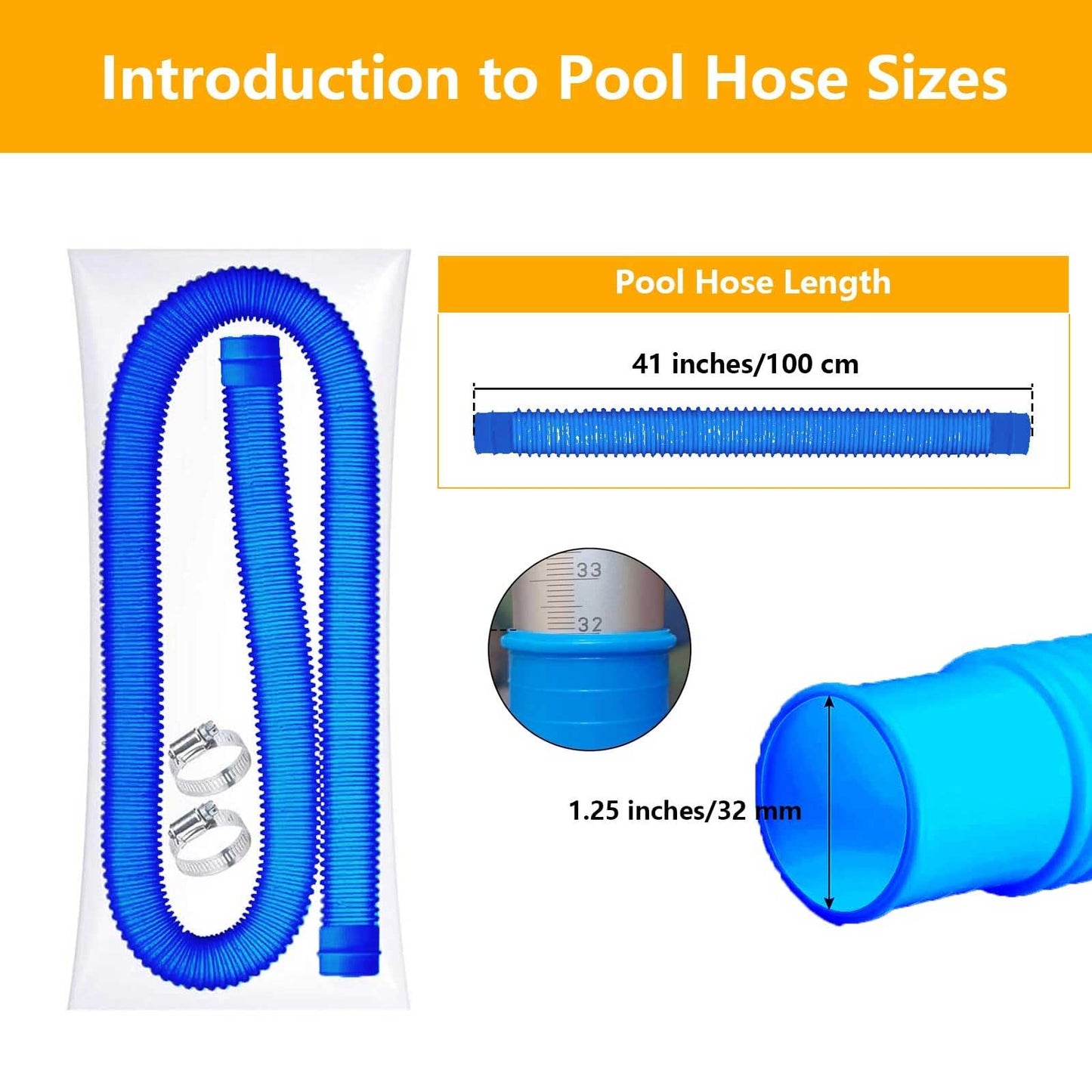 1-1/4-Inch Replacement Pool Hoses for Intex Coleman Bestways Above Ground Pools,1.25" Diameter Pool Hose Compatible with Intex Pump Models #607/#637 (Blue- 2 Pack)