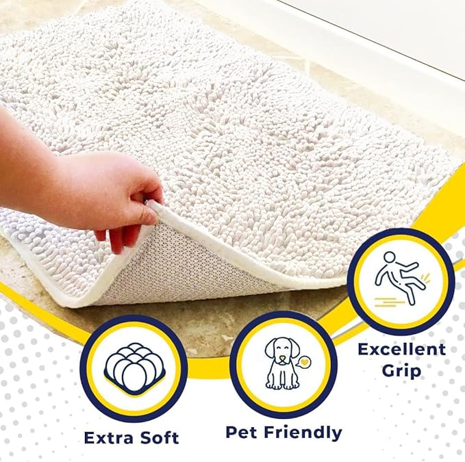 Muddy Mat® | Super Absorbent Door Mat Indoor, Microfiber Quick Dry Chenille Entryway Rug, Non-Slip Front Door Mat, Indoor Mats for Entryway, Machine Washable Pet Rug, White 35"x24"