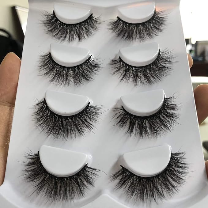 ALICROWN Faux Mink Lashes Pack 3D Volume Natural Thick Volume Wispies Cross False Eyelashes