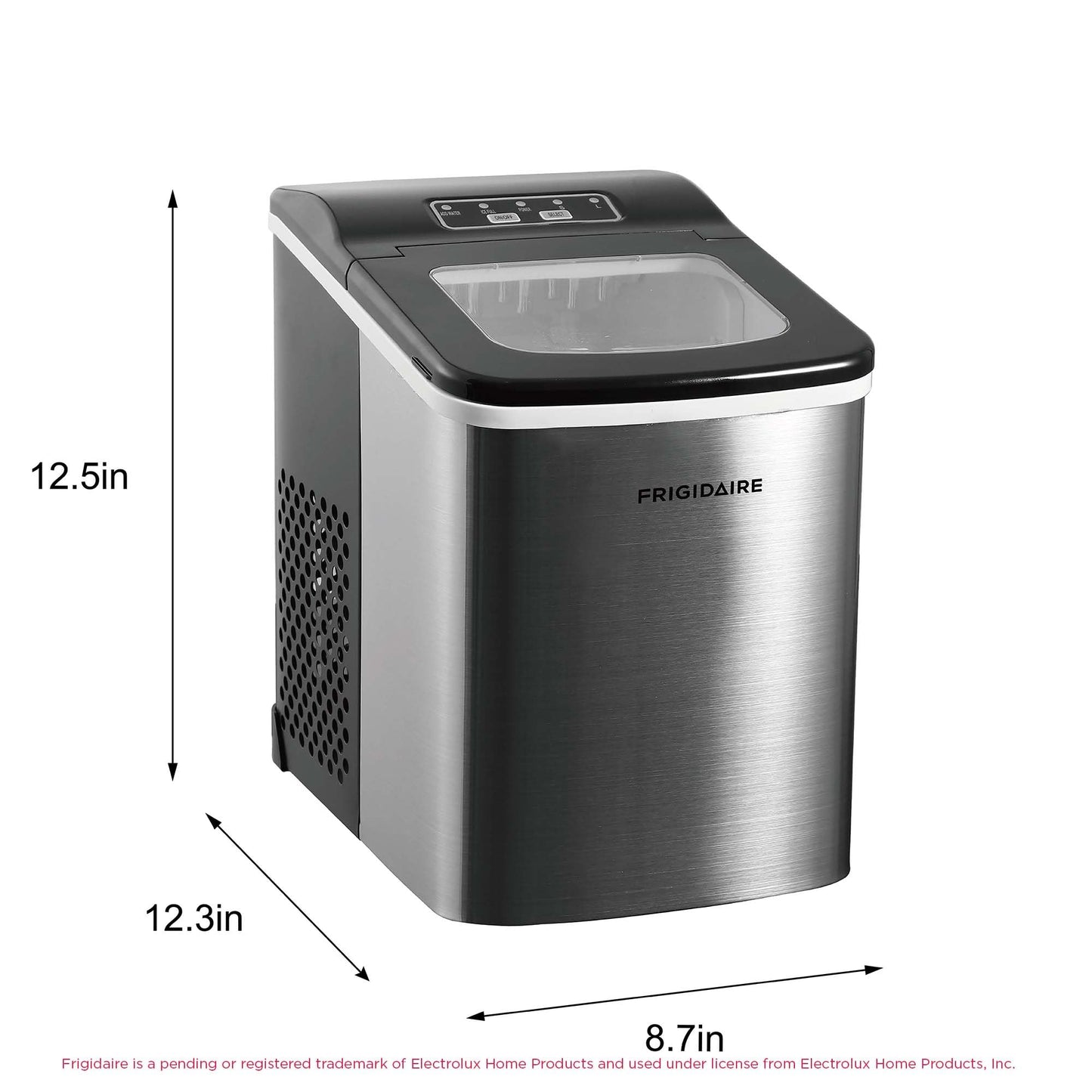 Frigidaire Compact Countertop Ice Maker, Makes 26 Lbs. of Bullet Shaped Ice Cubes Per Day, Silver Stainless