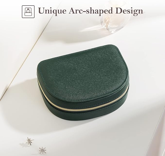 ProCase Travel Size Jewelry Box, Medium Portable Seashell-Shaped Jewelry Case, 2 Layer Jewelry Organizer in PU Leather for Women -Emerald